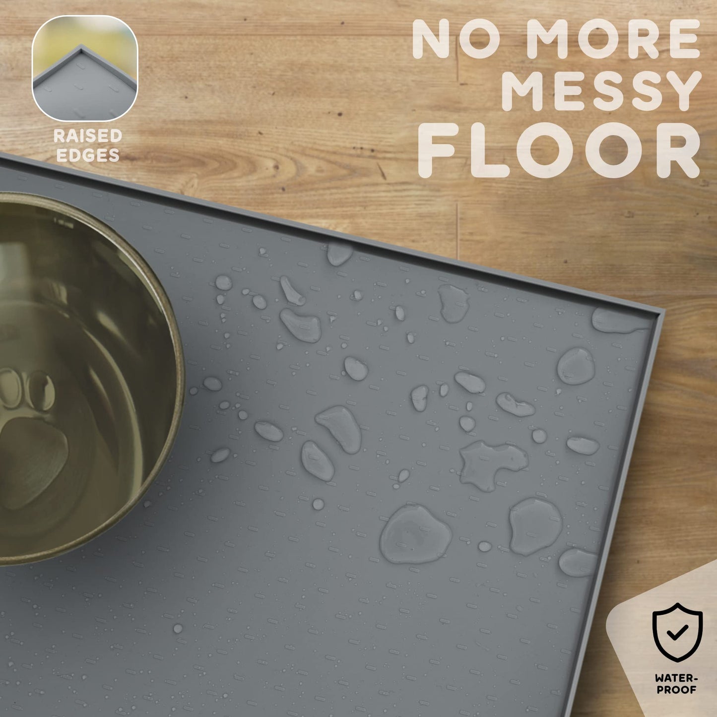 PetHappily Dog Food Mat - Raised Edges Dogs Mat for Food and Water Prevent Spill, Waterproof Cat Food Mats Protect Floors, Easy Clean Dog Bowl Mats for Food and Water, Silicone Pet Feeding Placemats
