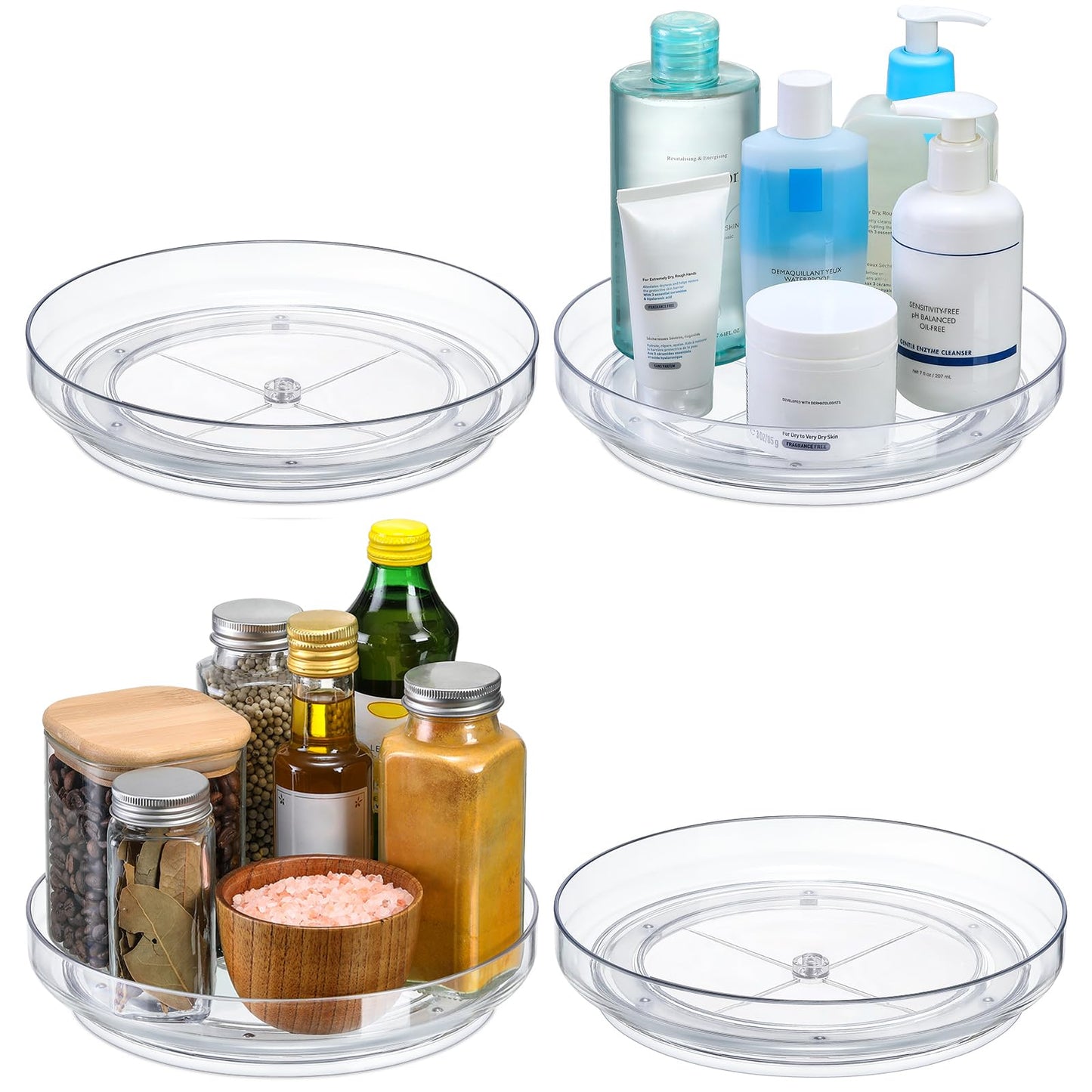 2 Pack 9 Inch Clear Acrylic Lazy Susan, Non-Skid Turntable Organizer for Cabinet, Kitchen, Pantry Organization Storage, Refrigerator, Vanity Makeup, Bathroom Countertop Organizing, Rotating Spice Rack