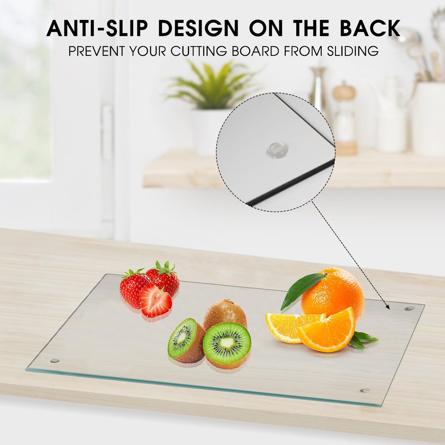 JAMBALAY Tempered Glass Cutting Board for Kitchen, 16"x12" Clear Glass Cutting Board with Rubber Non-Slip Feet, Heat and Scratch Resistant, Shatterproof, Dishwasher Safe,Transparent