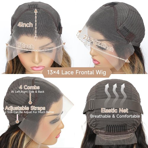 Avolo Ombre Lace Front Wig Human Hair Pre Plucked 13x4 Highlight Lace Front Wigs Human Hair Colored 180% Density Body Wave 1B/27 highlight wig HD Lace Frontal Wigs Human Hair 26 Inch