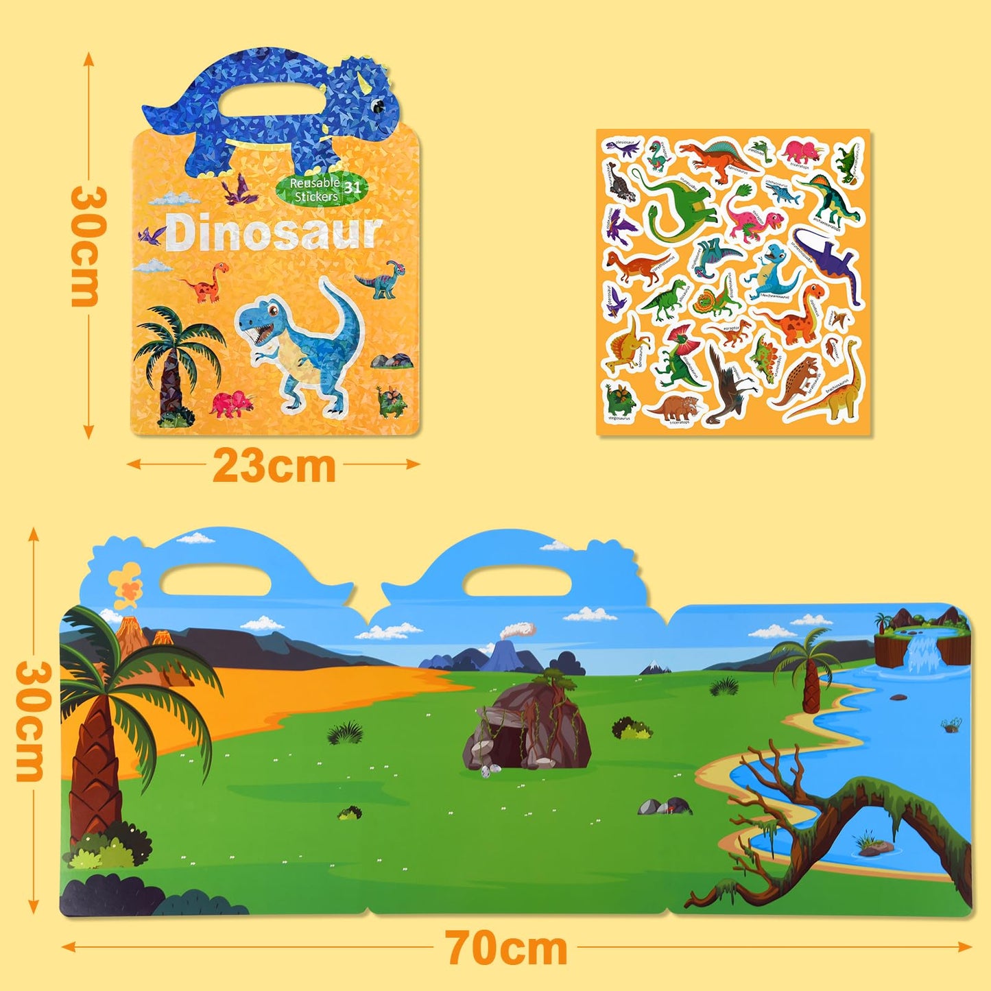 ASTARON 3 Pack Reusable 3D Puffy Sticker Book for Kids 3-6, Jelly Sticker Game Educational Sensory Learning Toy, Travel Toys and Busy Book(Animal Shade Handle)