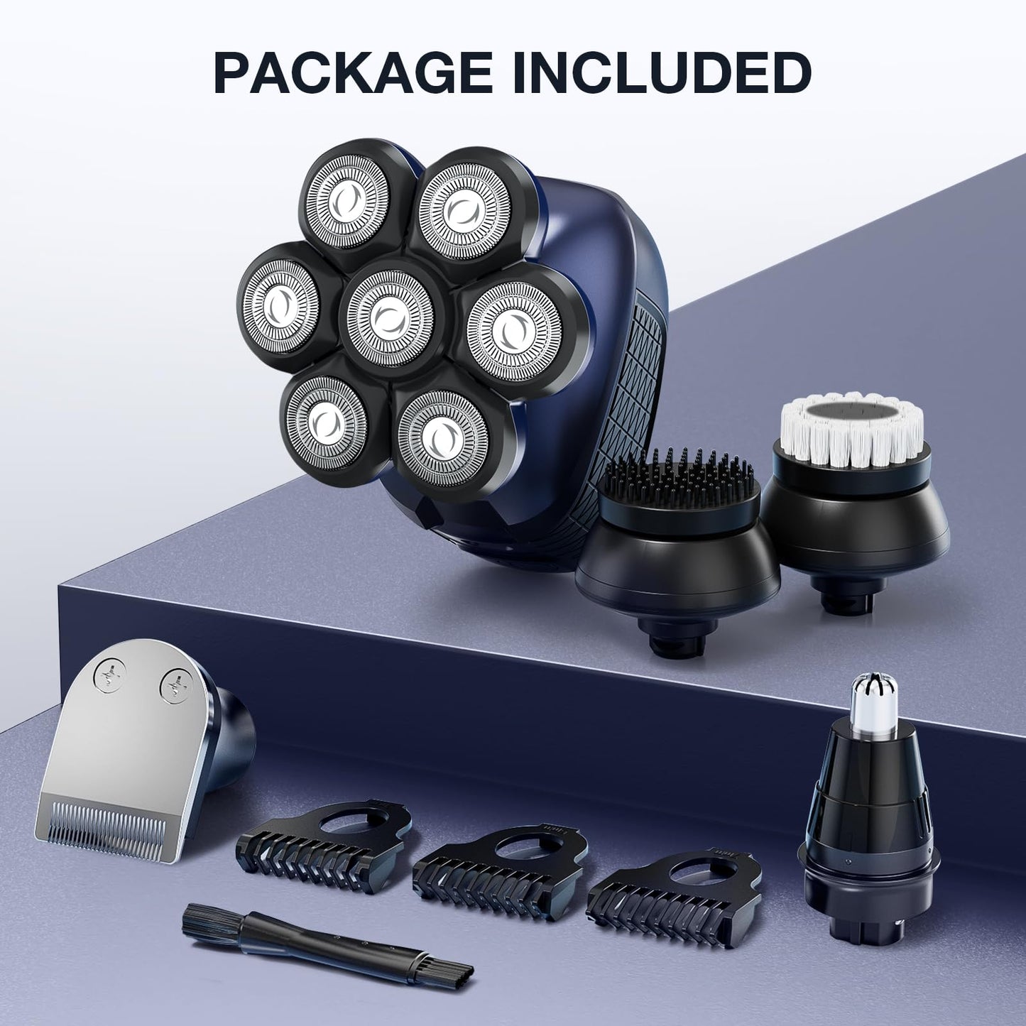 Head Shaver 7D, Wyklaus Head Shavers for Bald Men, Head Electric Razor with Nose Hair Trimmer, Waterproof Wet Dry Mens Grooming Kit