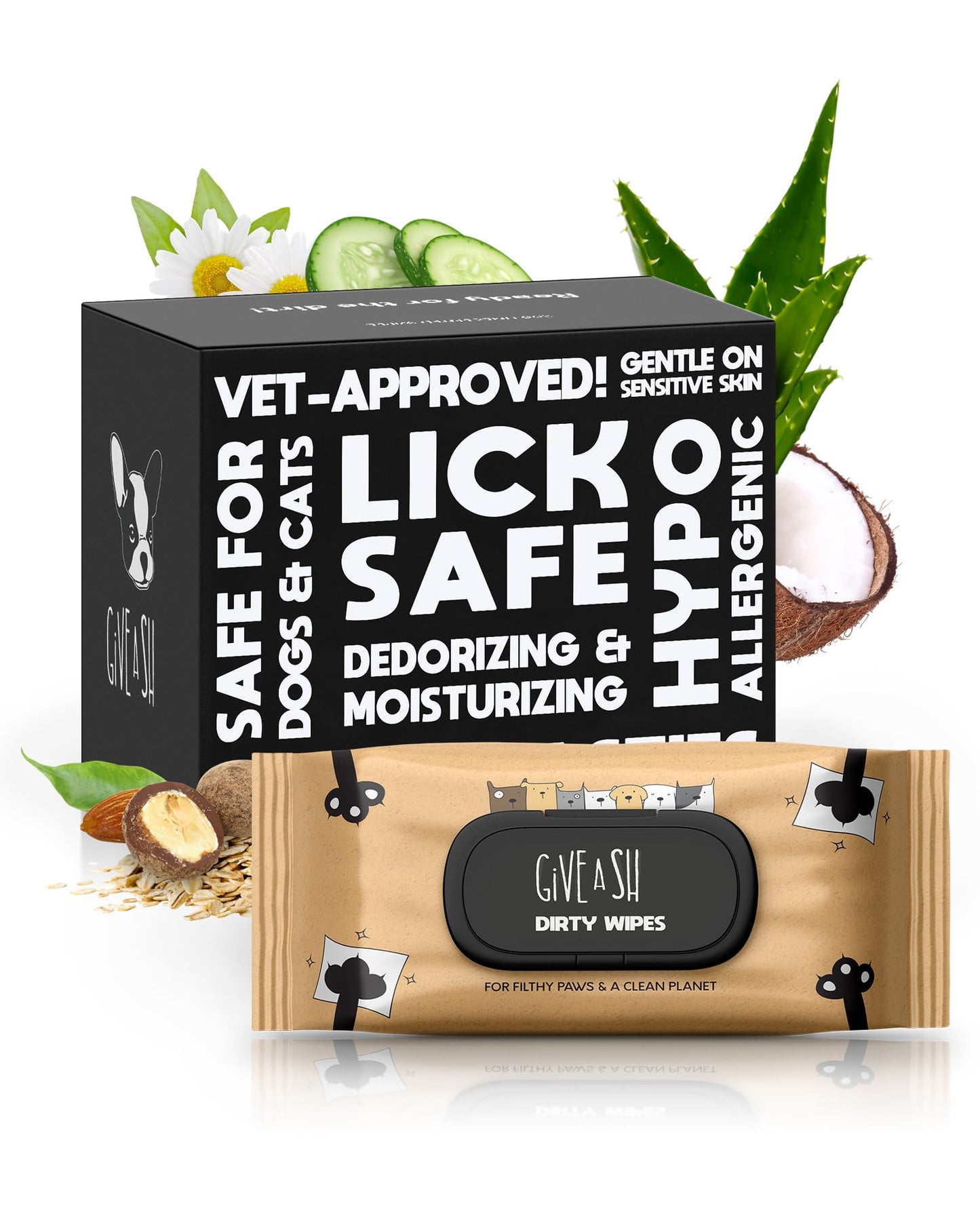 Lick-Safe Pet Wipes for Dogs & Cats - Vet-Approved & Hypoallergenic - Cleans Mud, Odors & Dander - Feline & Dog Wipes for Paws, Face & Butt - Earth-Friendly & Unscented Cat Cleaning - Pack of 100
