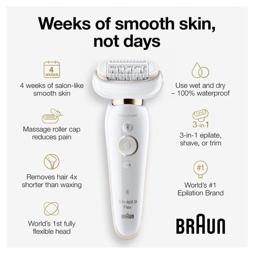 Braun Epilator Silk-épil 9 Flex 9-300 Beauty Set, Facial Hair Removal for Women, Hair Removal Device, Shaver & Trimmer, Cordless, Rechargeable, Wet & Dry, FaceSpa