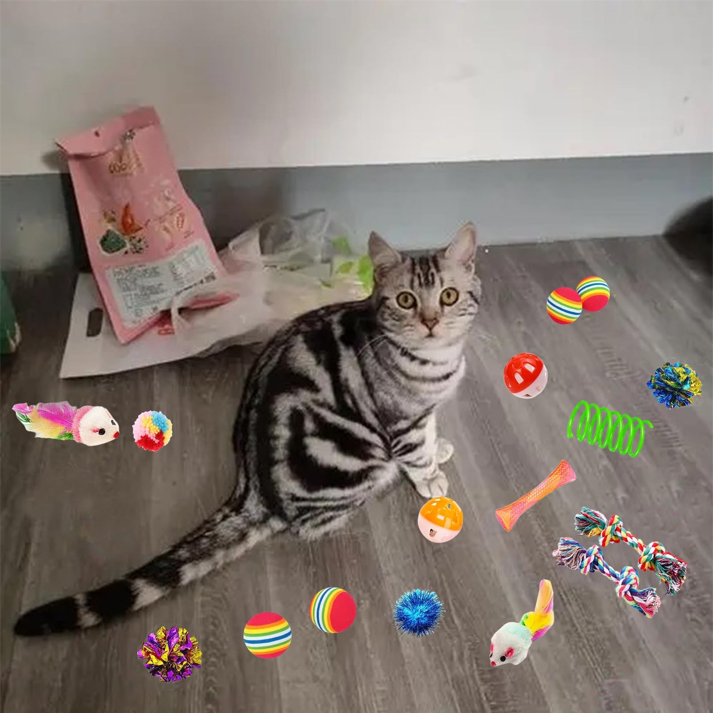 KITCHSTAR 46 PCS Cat Toys for Indoor Cats, Kitten Toys with Cat Spring Toy, Mint Catnip with Crinkle Mouse Ball for Indoor Cats Kittens Exercise