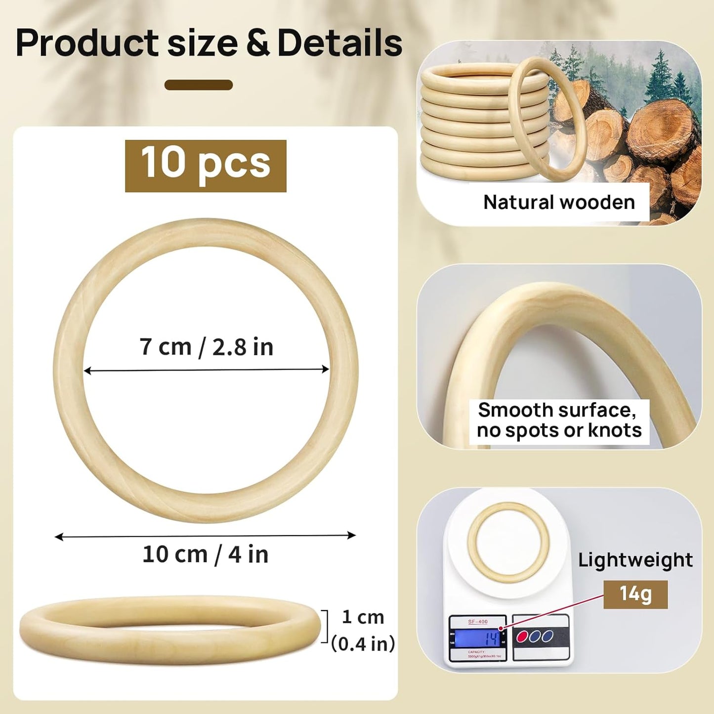 4inch/100mm Wooden Rings for Craft, 10Pcs Unfinished Wood Rings, Wooden Rings for Macrame Craft, Pendant Connectors, DIY Craft Supplies