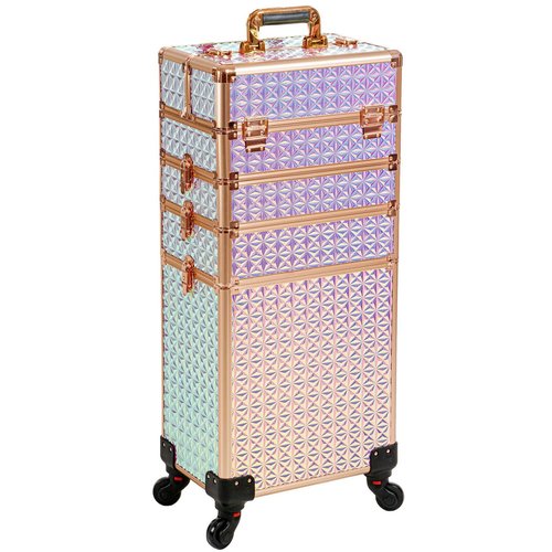 AROUS 5 in 1 Professional Makeup Train Case Aluminum Cosmetic Case Rolling Makeup Case Extra Large Trolley Makeup Travel Organizer, with 360° Swivel Wheels, Colorful