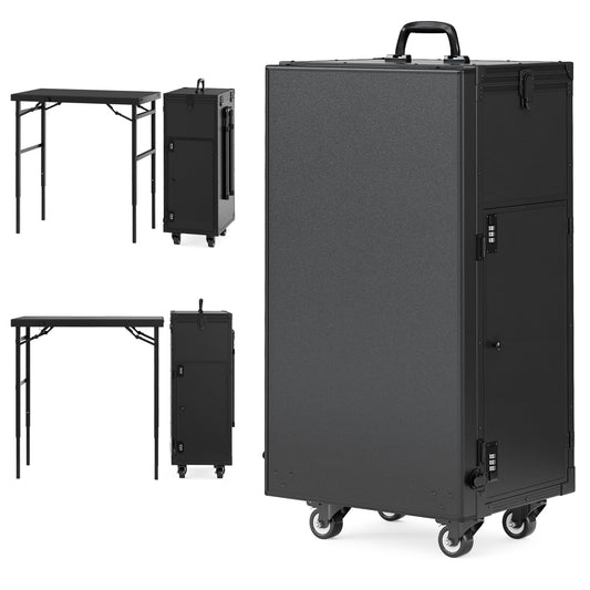 Icoget Rolling Manicure Table on Wheels, Portable Nail Desk, Foldable Nail Table w/Polish Tray and Storage, Traveling Nail Case w/Detachable Adjustable Height Workstation