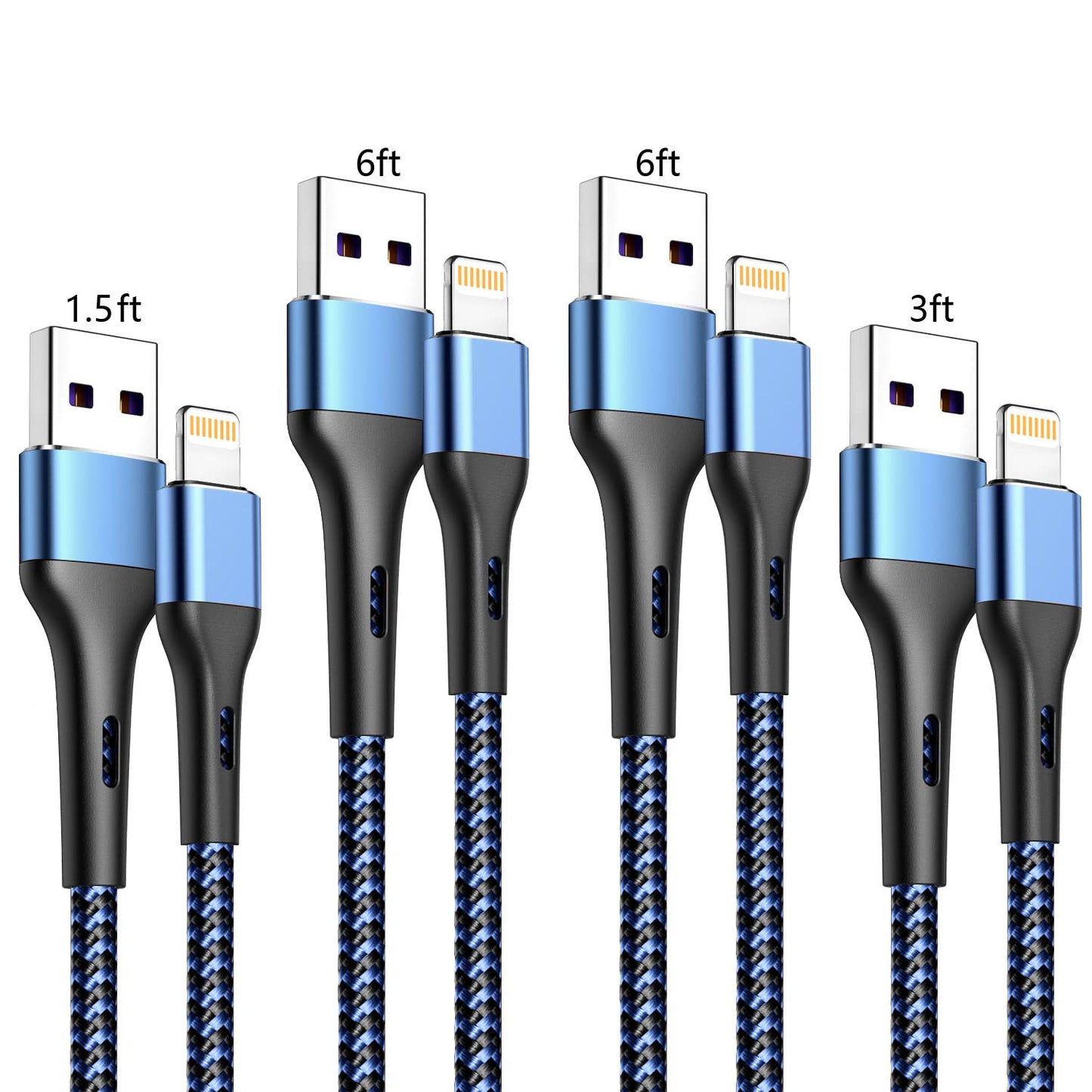 Durcord iPhone Charger 6FT/6/3/1.5, Lightning Cable Fast Charging Cable Nylon Braided Cord Compatible with iPhone 14/13/12/11 Pro Max/XS MAX/XR/XS/X/8/7/Plus/6S/6/SE/5S/iPad