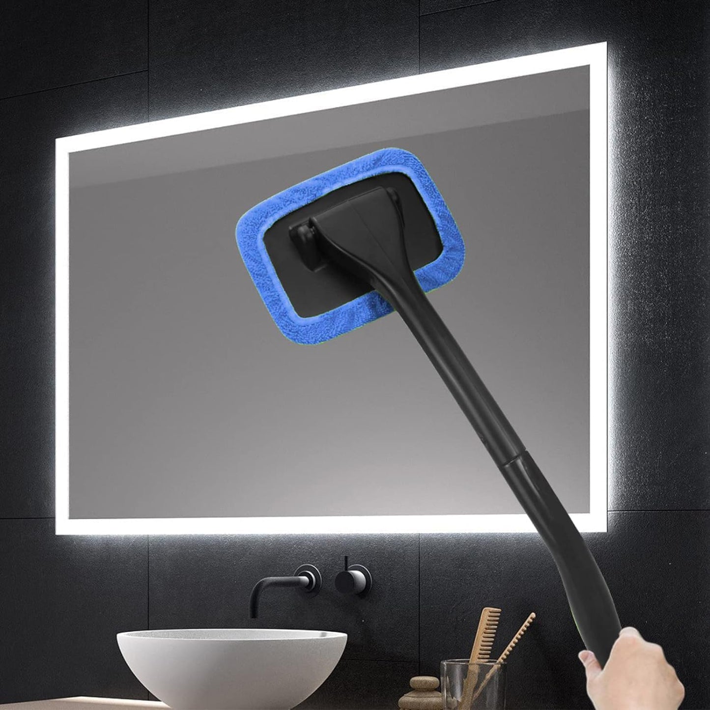 Car Windshield Cleaner Kit with Spray Bottle – Detachable Handle Auto Glass Cleaning Tool with 5 Reusable Microfiber Pads and 30ml Refillable Sprayer – Portable Interior Car Window & Mirror Washer