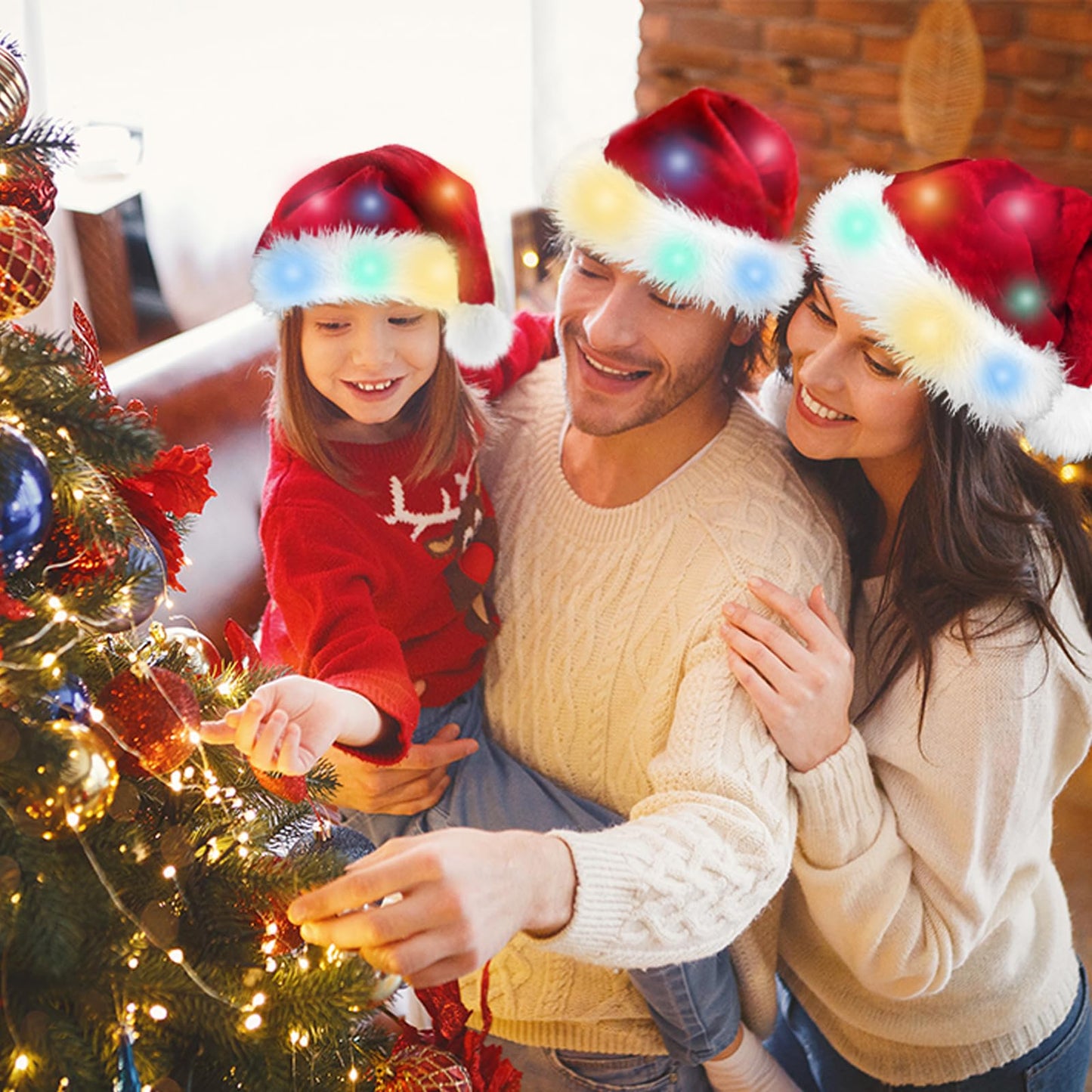 BSVI Christmas Santa Hat Holiday for Adults Unisex Led Light Up Velvet Comfort Extra Thicken Fur Xmas Hat for New Year Festive Party Decorations