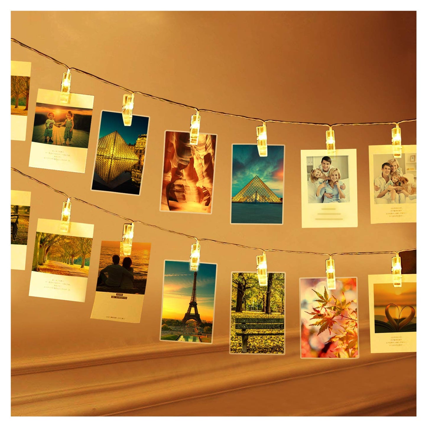 Betus 10 Ft 20 LEDs Photo Clips String Lights - Battery Powered Fairy Twinkle Light with Clips for Hanging Photos Pictures Cards & Artwork, for Bedroom Home Decoration (Warm White)