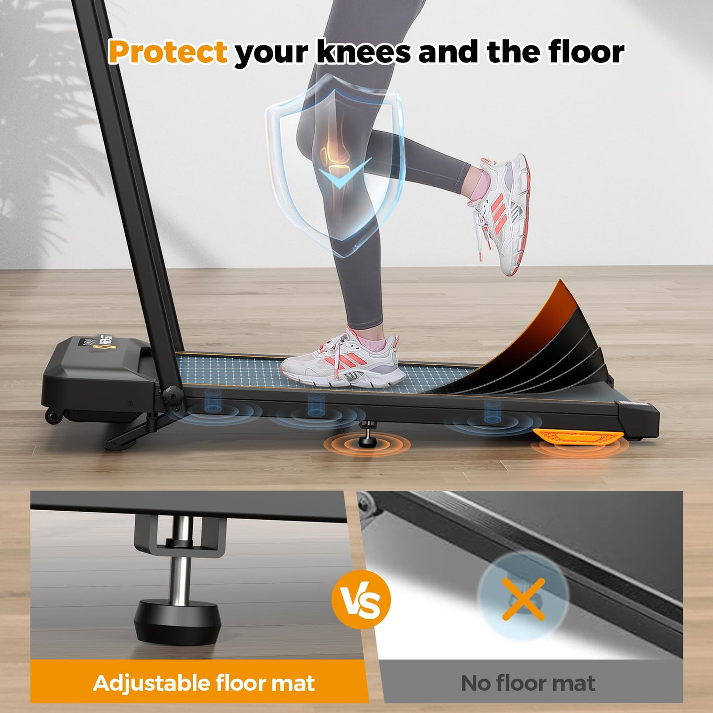 HiFast Walking Pad, Under Desk Treadmill for Home Office, Small Walking Pad with Handle Bar and Incline, Foldable Treadmill with Remote Control, APP