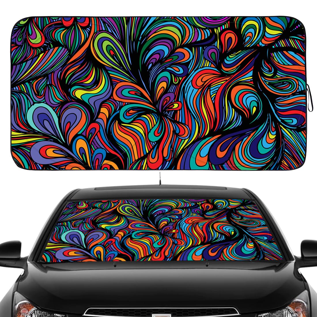 Gven Windshield Sun Shade, 2025 Foldable Purple Sunset Vehicle Windshield Protecion Heat Reduction Front Windshield Sun Shade Blocks UV Rays for Car Pickup Truck SUV (Sunset Purple, S)