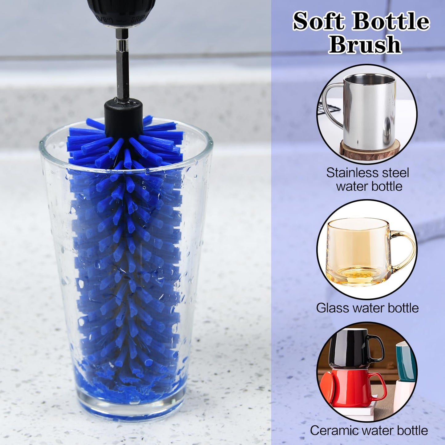 Drill Brush for Car Wheel and Bottle, Highly Dense and Durable Car Cleaning Brush for Wheels, Rims, Engines, Exhaust, Bottle(Dark Blue)