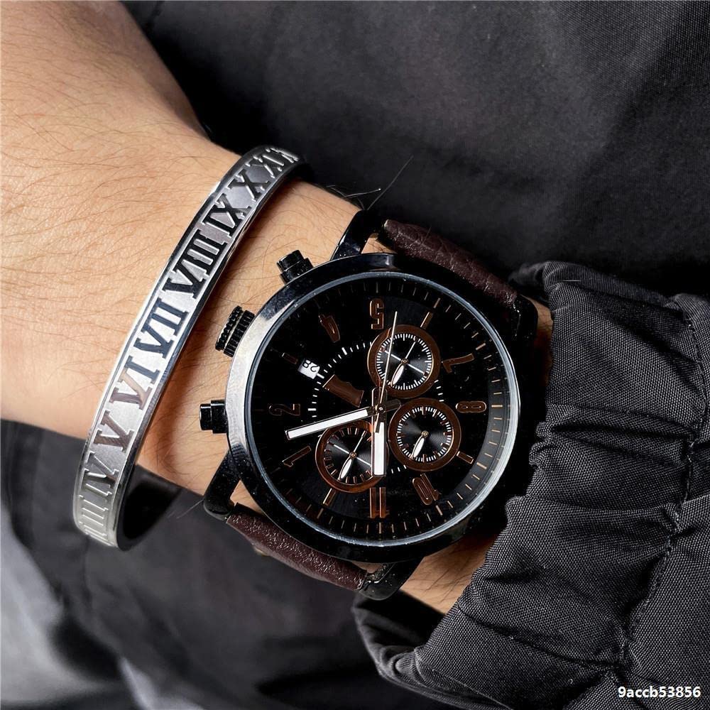 AIKESIWAI Roman Numeral Series Glossy Bracelet, Fashion Three-Color Number Bracelet for Men and Women (MAN-S)