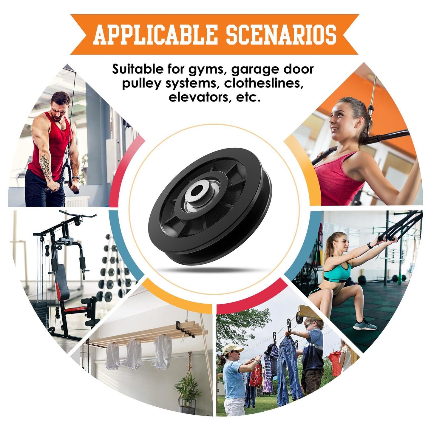 Anobeyi 90mm/3.5" Nylon Bearing Gym Pulley Wheel, Universal Exercise Replacement Pulleys for Home Gym Equipment Parts, Cable Machine Accessories, Garage Door Wheel System (Black-2pcs)