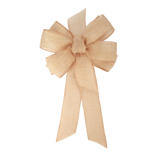 Meseey 1 Pcs 10 x 20 Inch Big Bow Burlap Ribbon with Natural Jute Rustic Wreath Ribbons and Bow Use Wrapping, Party Decoration (Linen)