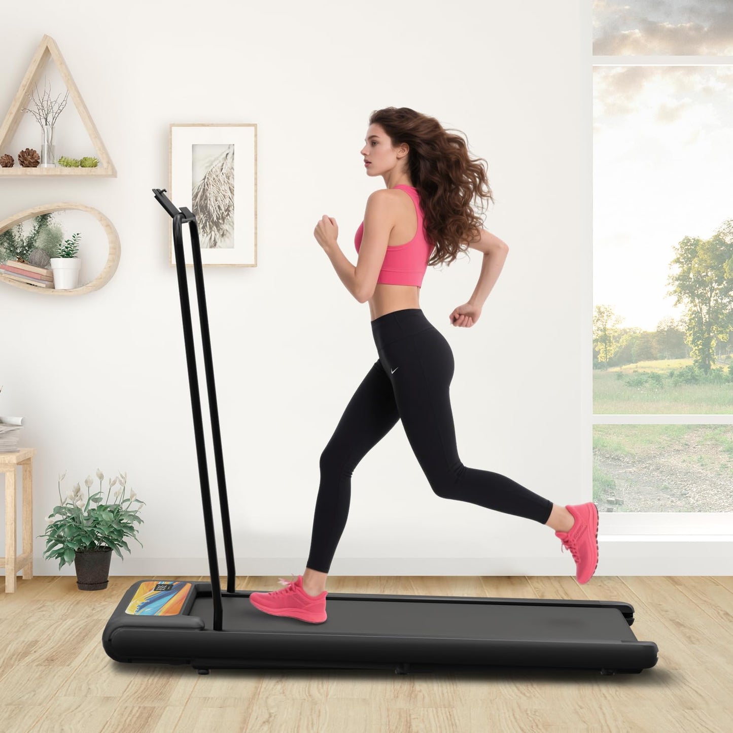 RIVANO Treadmill with Handles, Under Desk Treadmill with Remote Control LED Display, Electric Treadmills for Home Small, 2.5HP Walking Pad Treadmills with Handle Bar, 270LBS Capacity, Orange