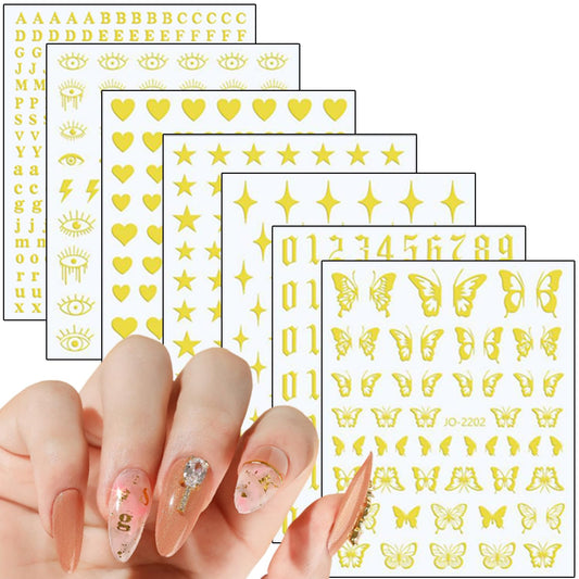 7 Sheets Red Nail Art Stickers, 3D Geometry Nail Transfer Decals, Butterfly Heart Letters Numbers Stars Eyes Nail Self-Adhesive Sticker Design for Women Girls Manicure Charms Decorations