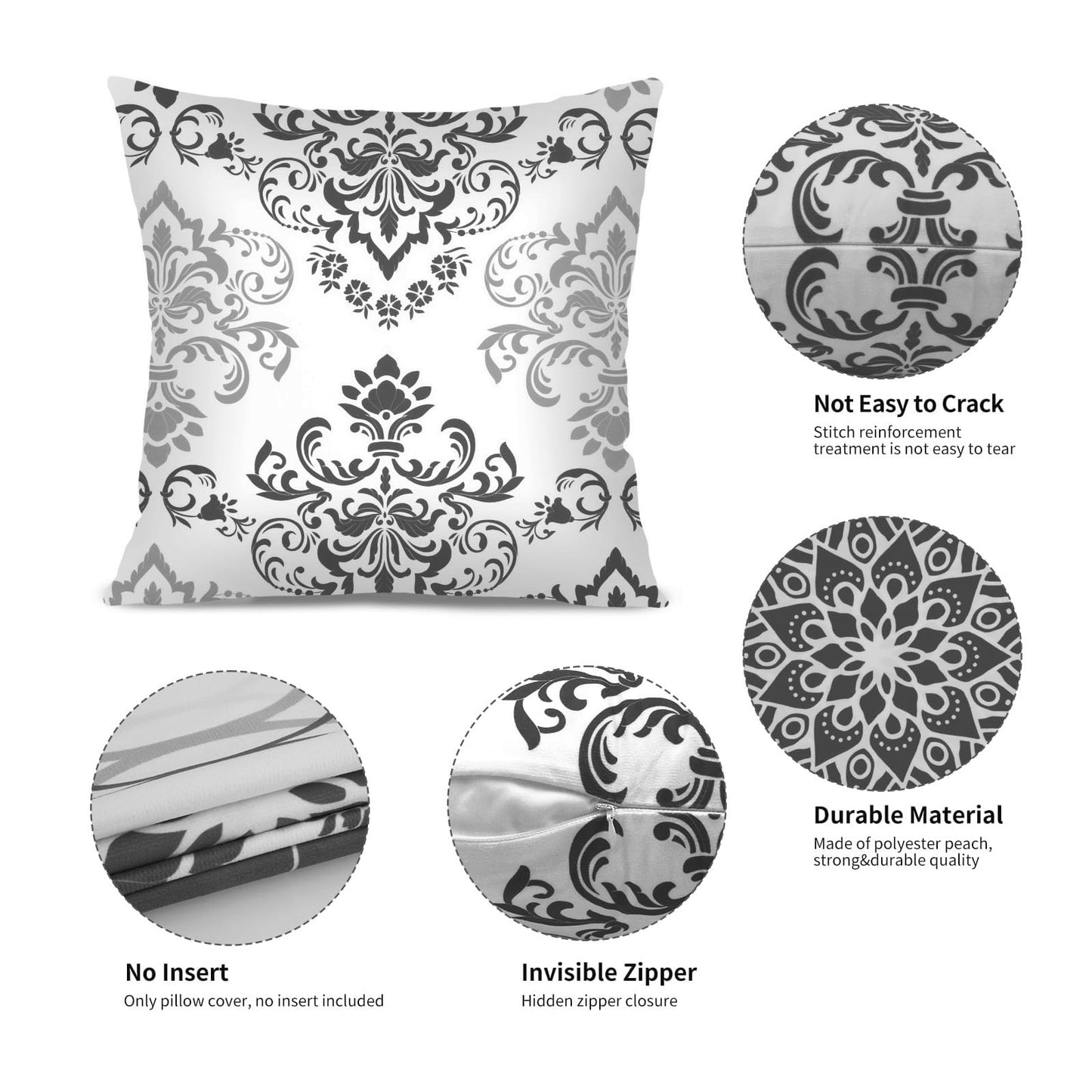 Coliuso Decorative Throw Pillow Covers 18x18 Set of 4, Dark Grey and White Modern Simple Square Pillow Case Cushion Cover for Sofa Couch Farmhouse Outdoor Living Room (Dark Gray and White, 18x18 inch)