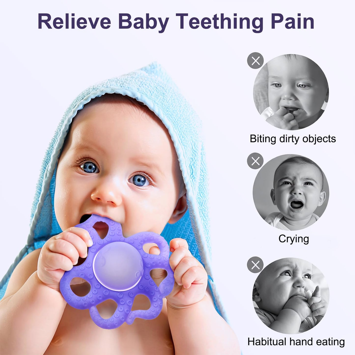 Baby Teething Toys 3-6 Months, Octopus Baby Teethers 6-12 Months, Silicone Teether Toy for Infants Relief 0-12 Months, BPA-Free Chew Toy for Soothing Sore Gums, Newborn Sensory Toy Gift for Boy Girl-A