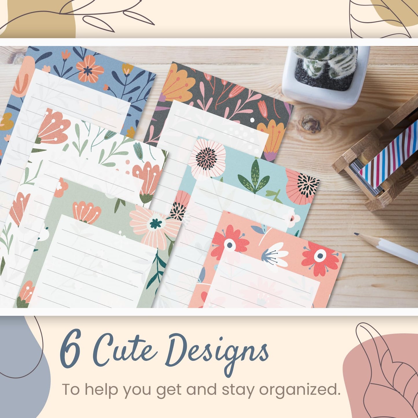 MATICAN Grocery List Magnet Pad for Fridge, 6-Pack Magnetic Note Pads Lists, 60 Sheets Per Pad, 6 Cute Floral Designs, Full Magnet Back To-Do-List Notepads