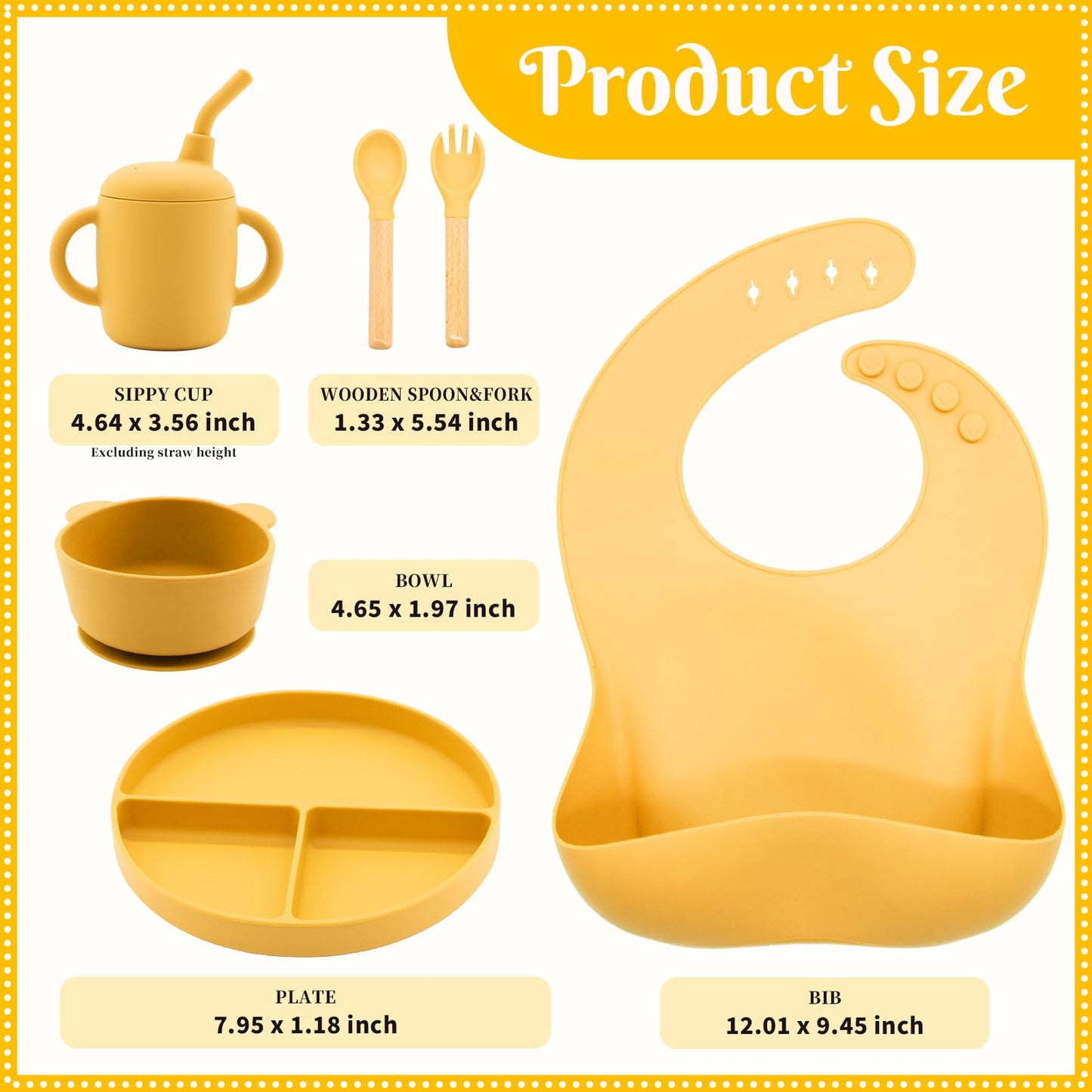 CHCC Silicone Baby Feeding Set, 6 Pcs, Baby Led Weaning Supplies, BPA Free, Yellow