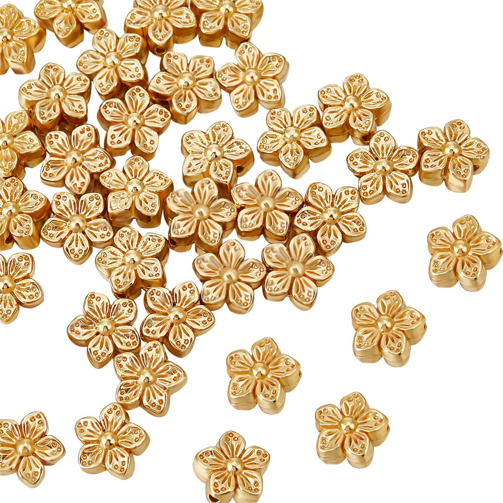Beebeecraft 50Pcs 2 Colors Flower Metal Beads Peach Blossom 18K Gold & 925 Sterling Silver Plated 0.5mm Hole Floral Loose Spacer Bead for Jewelry Making Bracelet Necklace Supplies DIY Crafts