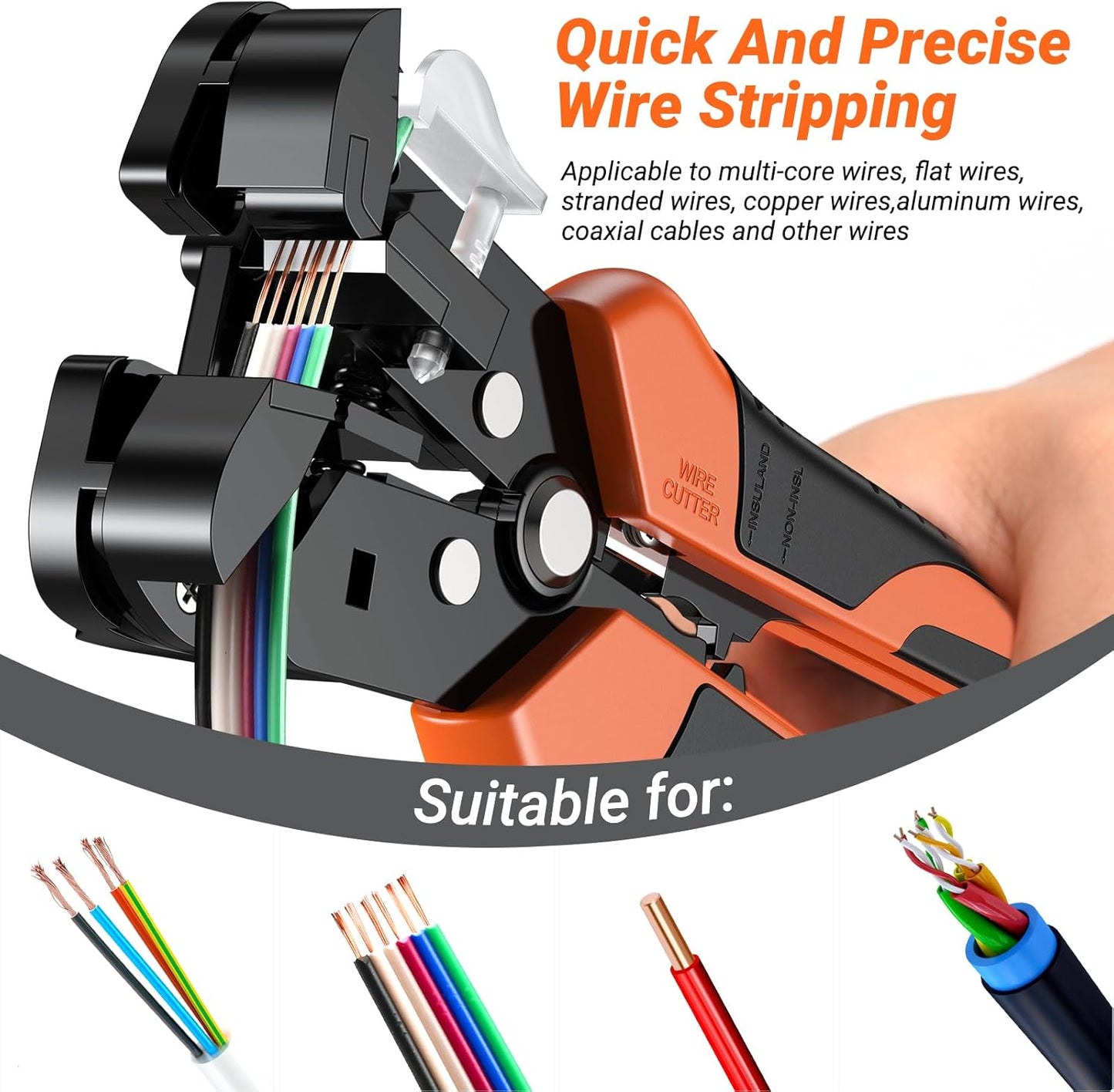 Preciva Professional Self-Adjusting Wire Stripper, 3 in 1 Stripper/Cutter/Crimper Tool for AWG 24-10, Heavy Duty Automatic Wire Stripping Pliers