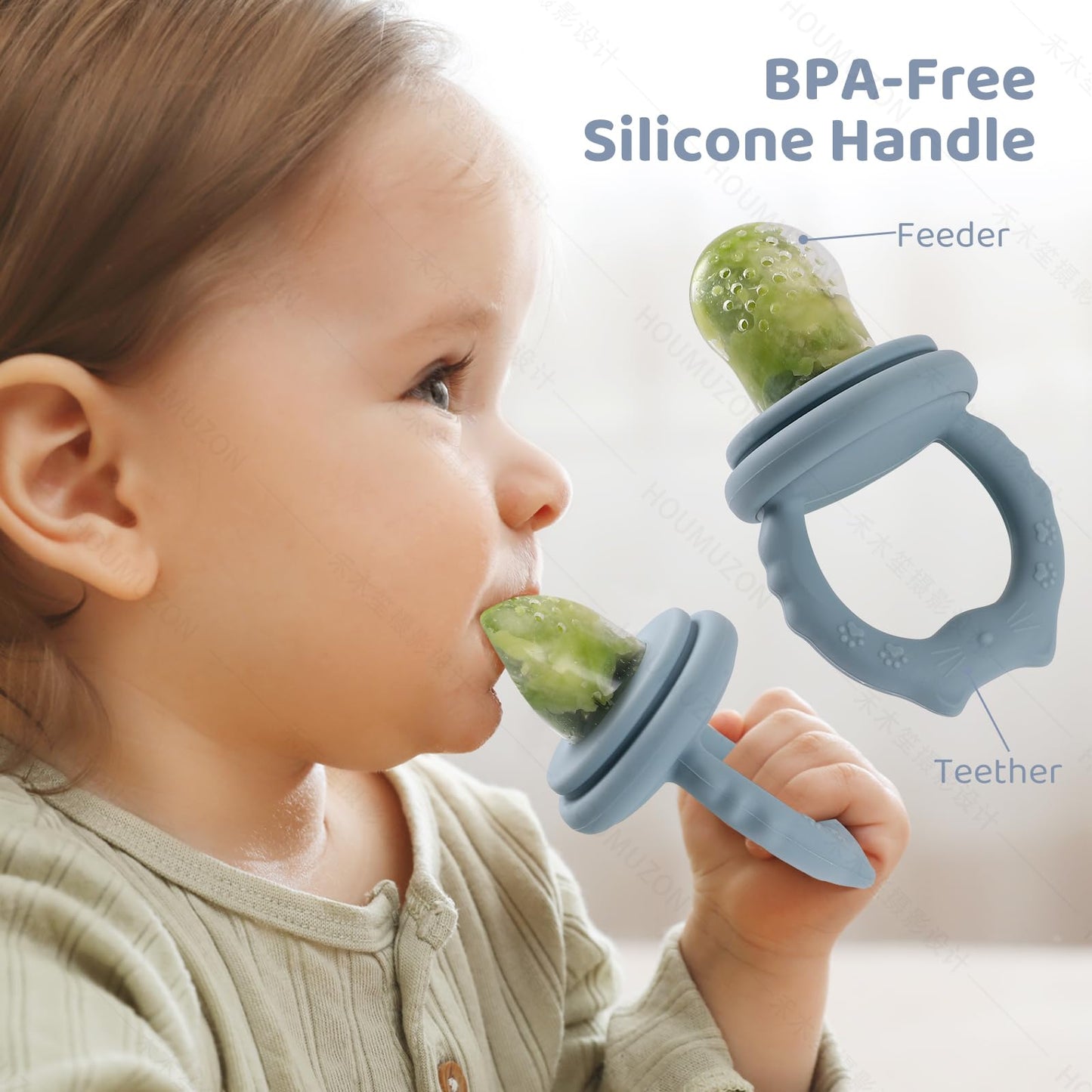 Qkie Silicone Baby Food Feeders & 1 Baby Food Freezer Tray & 2 Extra Pouches- Safe Introduction to New Foods, Frozen Milk & Puree - Ideal for Infants and Toddlers