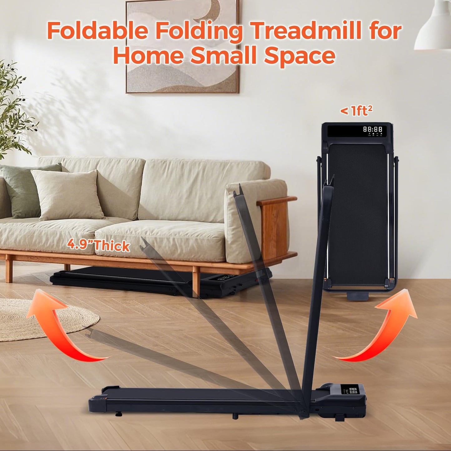 Walking Pad with Handle Bar, 3.0HP Foldable Folding Treadmills for Home Small, 3 in 1 Portable Treadmill with Handles, Small Walking Pad Treadmill Home with Remote Control, 320LB Capacity