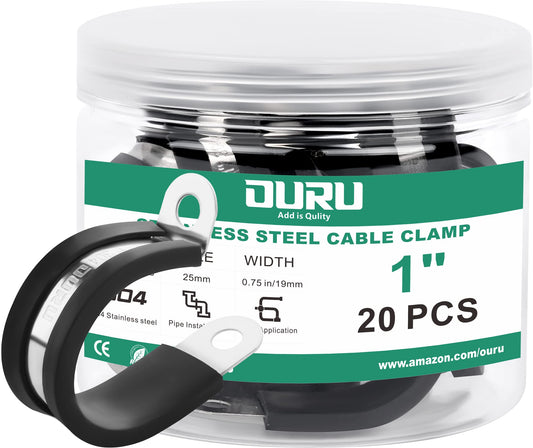 56PCS Cable Clamps Assortment Kit,6 Sizes—1/4" 5/16" 3/8" 1/2" 5/8" 3/4" Stainless Steel Rubber Coated Cushioned Insulated Cable Clamp,Automotive Cable Wire Clamps,Pipe Clamps,Metal Clamp