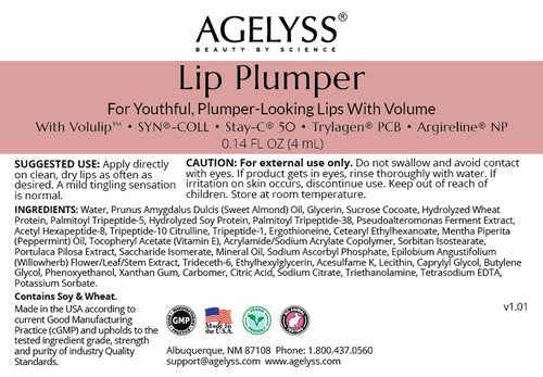 Agelyss Lip Plumper - Deep Hydration - Lip Volume, Collagen Boost, Plumping - Paraben-Free, Cruelty-Free, Vegan - .14 FL OZ - Pack of 3