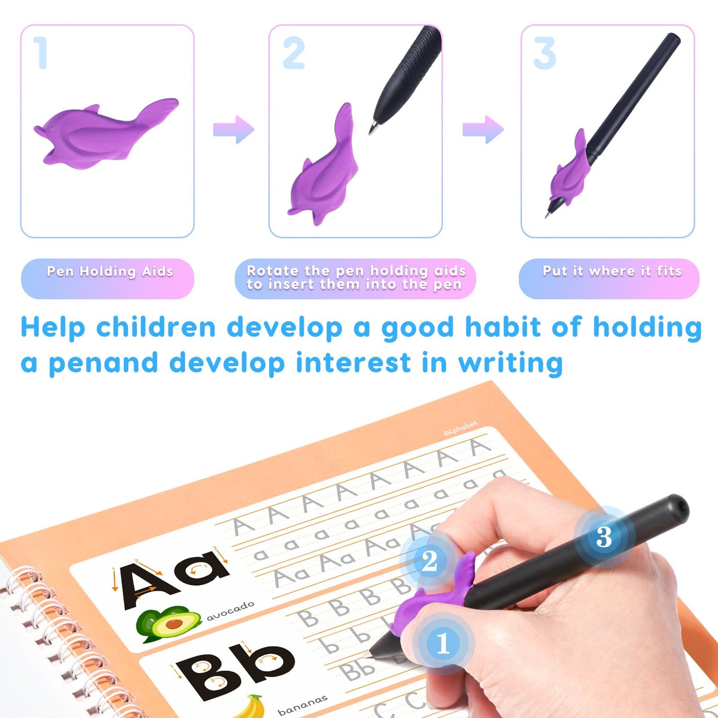 Magic Practice Copybook, Reusable Writing Practice Book, for Preschool Kids Age 3-8 Calligraphy (4 Books with Pens)
