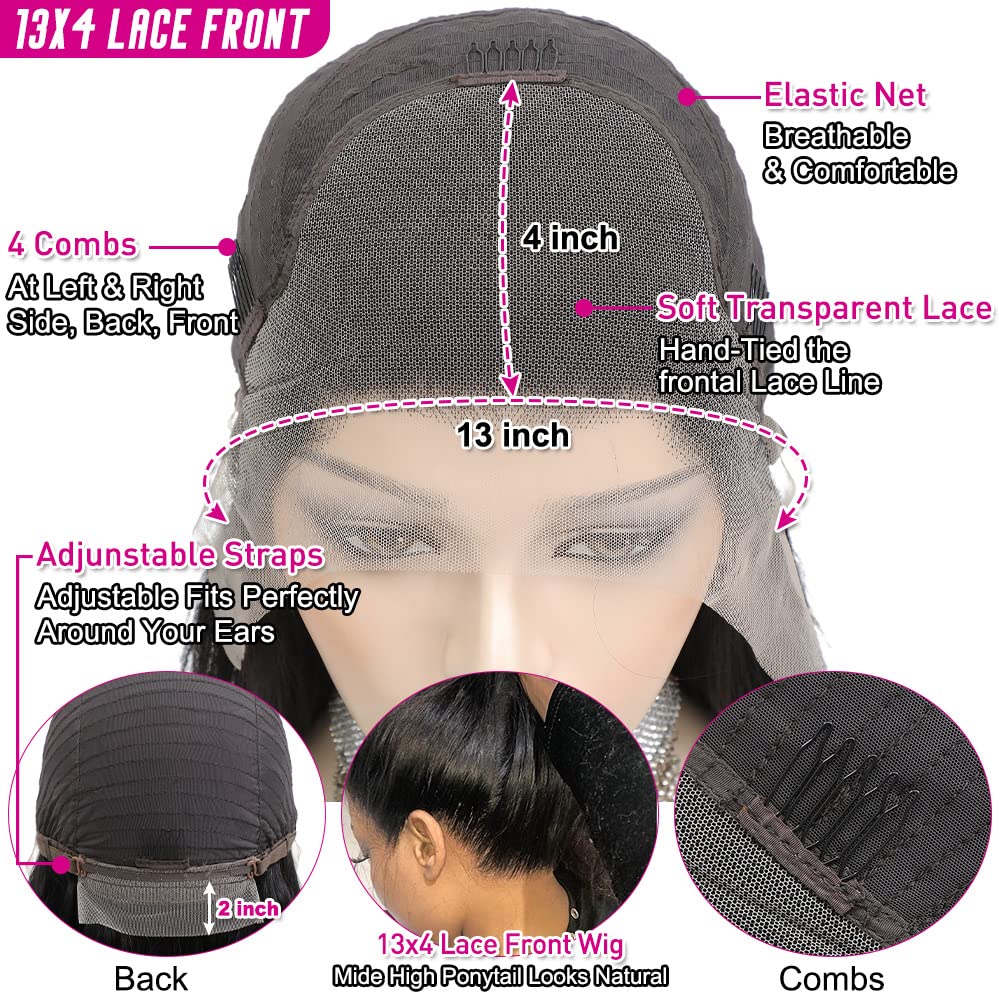 Hermosa 13x4 HD Lace Front Wigs Human Hair Pre Plucked with Baby Hair 180 Density Transparent 10A Remy Brazilian Straight Lace Frontal Human Hair Wigs for Black Women 16inch