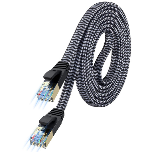 Cat 7 Ethernet Cable - Flat Design, Easy Install, Nylon Braided, More Durable High Speed Internet Cable Network Cord Shielded LAN Cables for Computers, Routers, Switches, and Gaming Consoles - 6.6FT