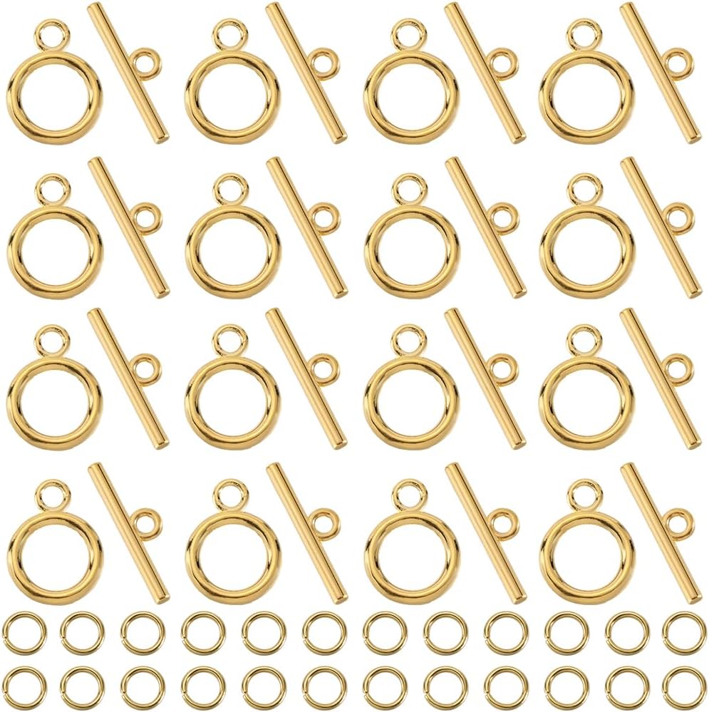 1 Box 60 Sets Toggle Clasps Ring and Bar Clasp Gold & 120Pcs Brass Open Jump Rings OT Toggle T-Bar Connectors Findings for Jewelry Making Supply DIY Crafts Necklace Bracelet Supplies