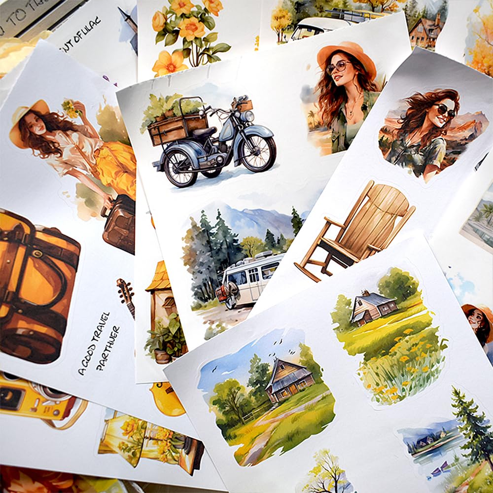 Dwpetzo Spring Notes Landscape Pre-Cut Sticker Book for Journaling, 20 Unique Sheets, Dual Materials Paper PET Stickers for Scrapbooking, Junk Journal Supplies, Planner, Collage, DIY Crafts Art