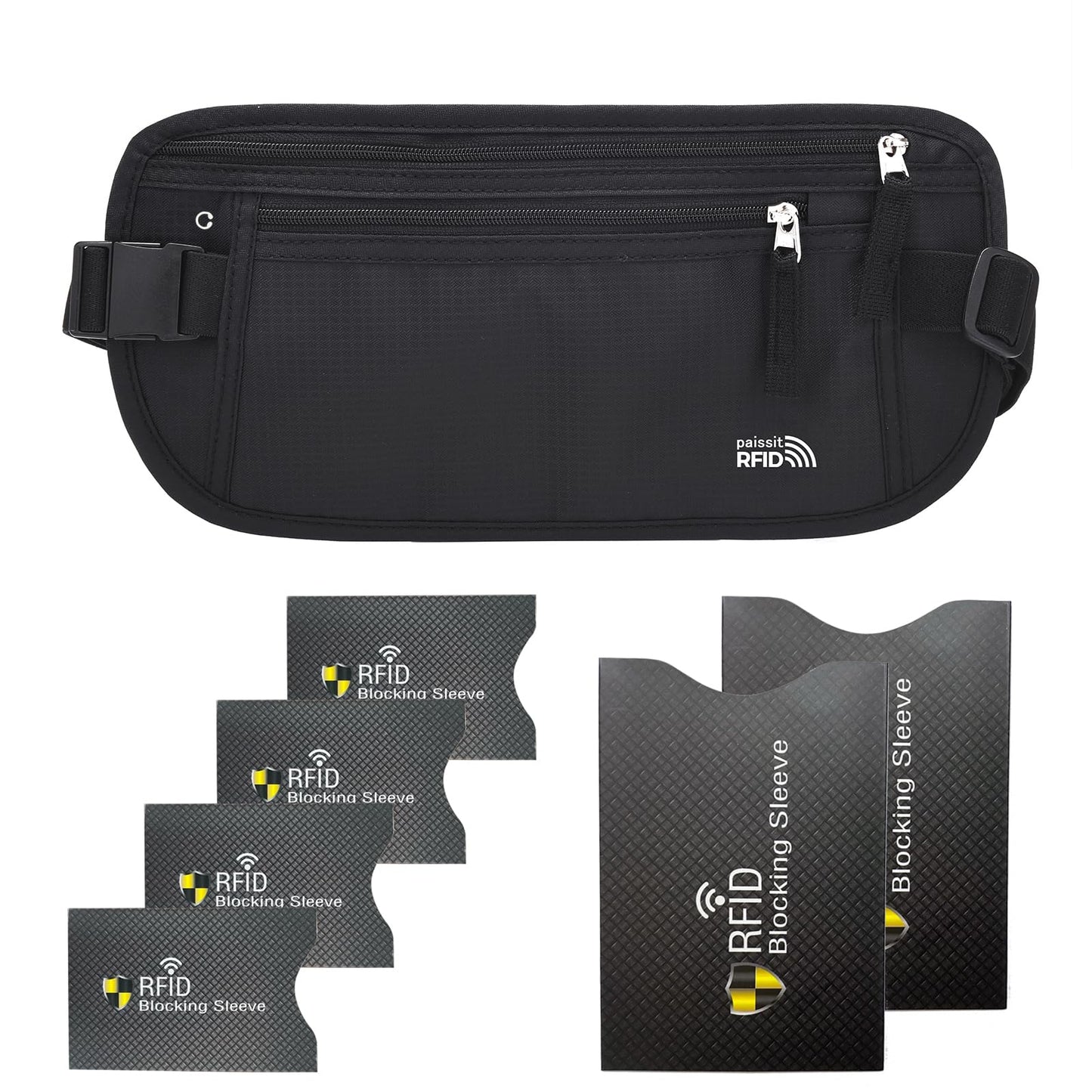 Unisex Money Belt For Men and Women, Slim Passport Holder RFID Blocking Travel Essentials Pouch with Adjustable Strap Small Waist Pouch for Workout Running Travelling Hiking, Beige