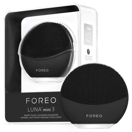 FOREO LUNA mini 3 Ultra-hygienic Facial Cleansing Brush - All Skin Types - Face Massager for Clean & Healthy Face Care - Extra Absorption of Facial Skin Care Products - Waterproof - Midnight