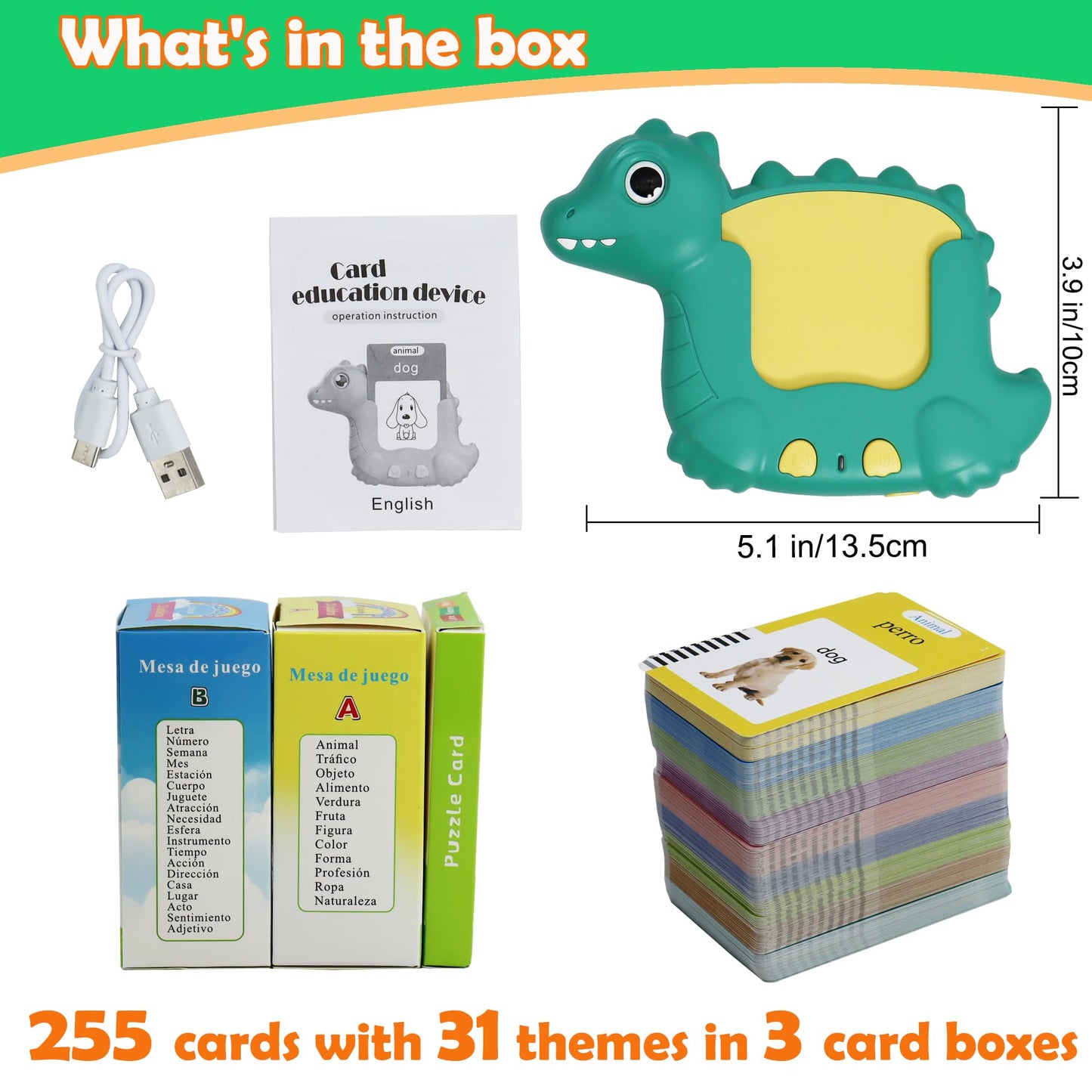 MAYAPHILOS Spanish and English Bilingual Talking Flash Cards with 510 Sight Words, Learning Toys for Toddlers Autism Learning Materials Montessori Toys for Toddlers