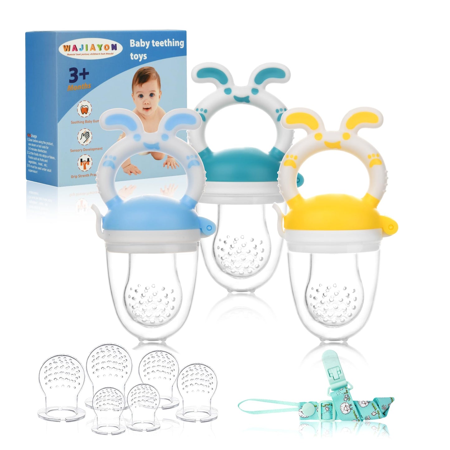 WAJIAYON Easter Bunny Baby Fruit Feeder/Food Feeder Pacifier - Infant Teething Toys | Silicone Teether Feeder Babies | Easter Gifts for Boys and Girls | Food Pacifier for Babies-Rabbit