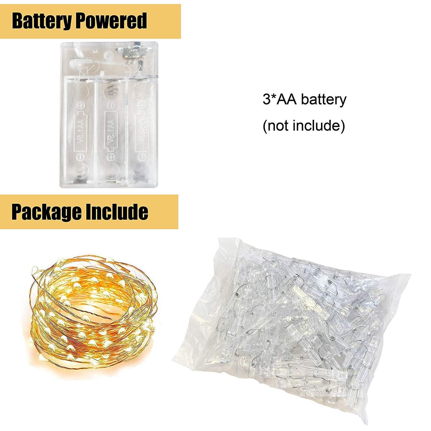 Cynzia Photo Clip String Lights Battery Powered, 100 LED Fairy String Lights with 50 Clear Clips, Silver Wire String Lights for Pictures Hanging Photo Wall Wedding Party Christmas Decor