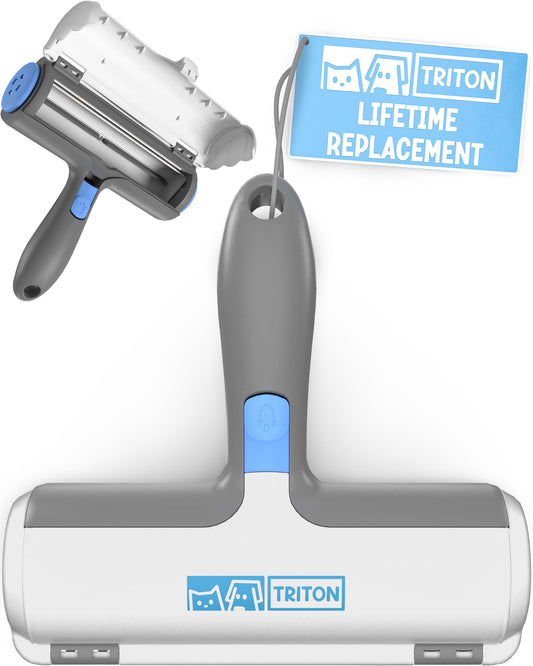 Triton Pet Hair Remover w/Fur Trapping Compartment - Easy to Use Pet Hair Removal Tool - Cat & Dog Hair Remover for Couch, Furniture, Clothes, Bedding, Car - Reusable Lint Roller