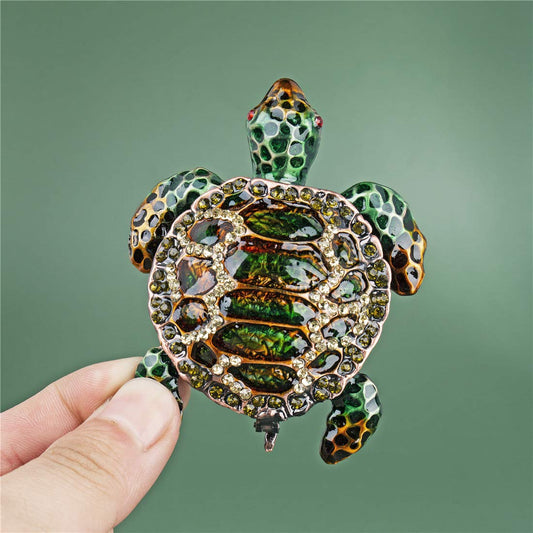 YU FENG Small Turtle Trinket Jewelry Box Hinged Rhinestones Jeweled Painted Enameled Sea Turtle Animal Figurines Collectible