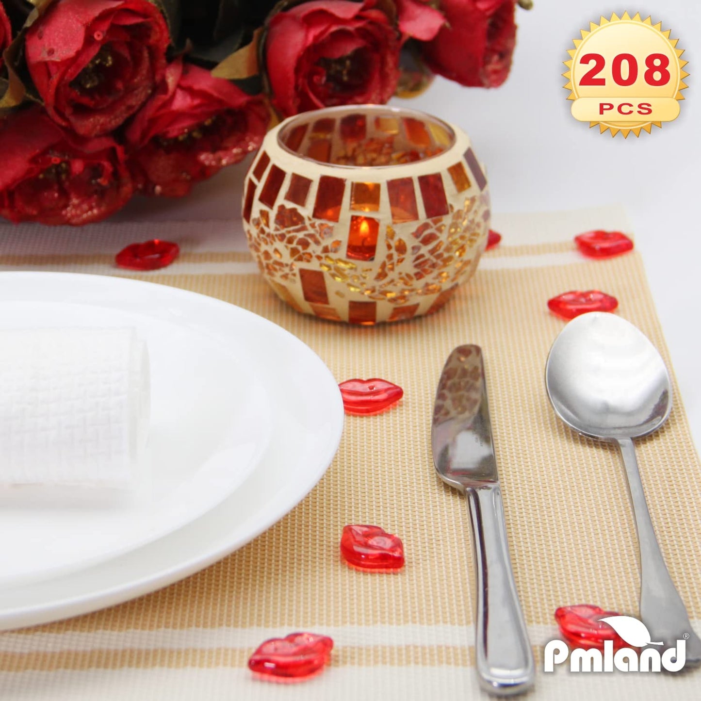 PMLAND Spring Acrylic Red Lip Kiss Love Ornaments and Table Scatter Decoration - 200+ Pieces for Valentine's Day Holiday Party Festival Events Home Decor