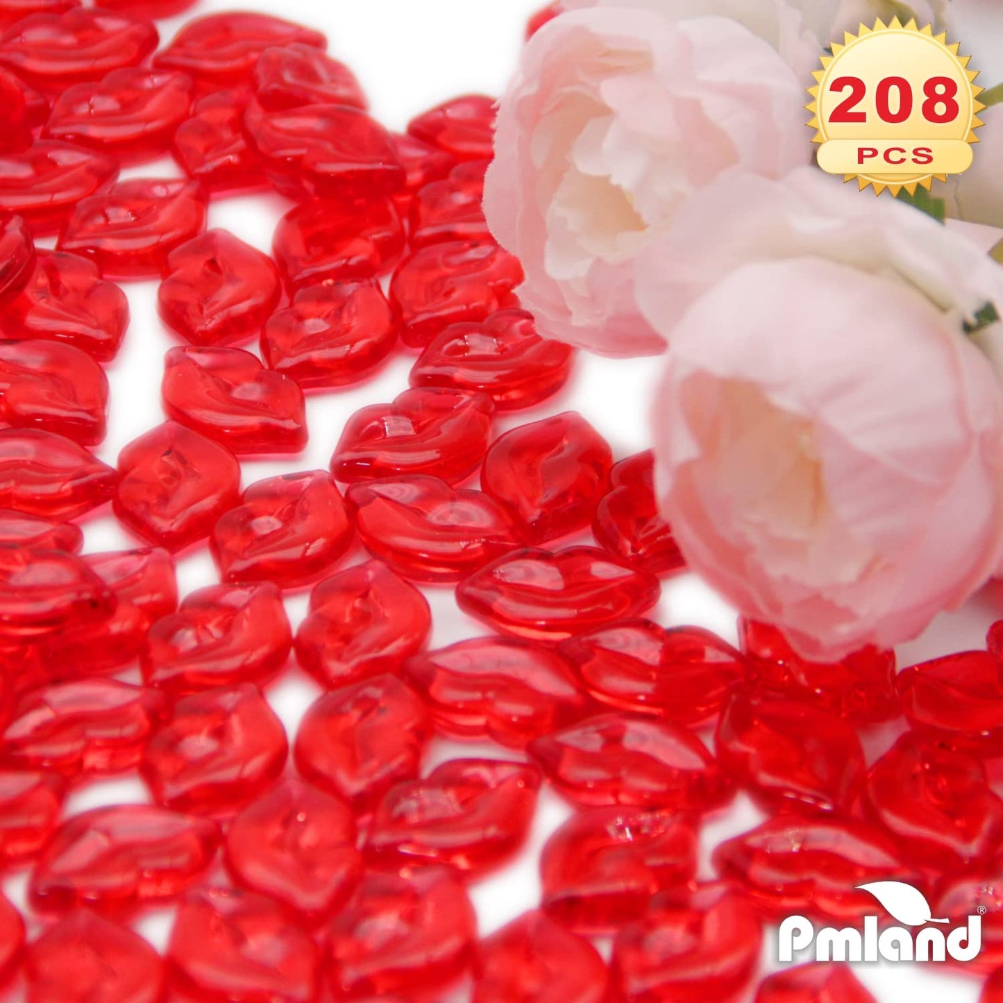 PMLAND Spring Acrylic Red Lip Kiss Love Ornaments and Table Scatter Decoration - 200+ Pieces for Valentine's Day Holiday Party Festival Events Home Decor