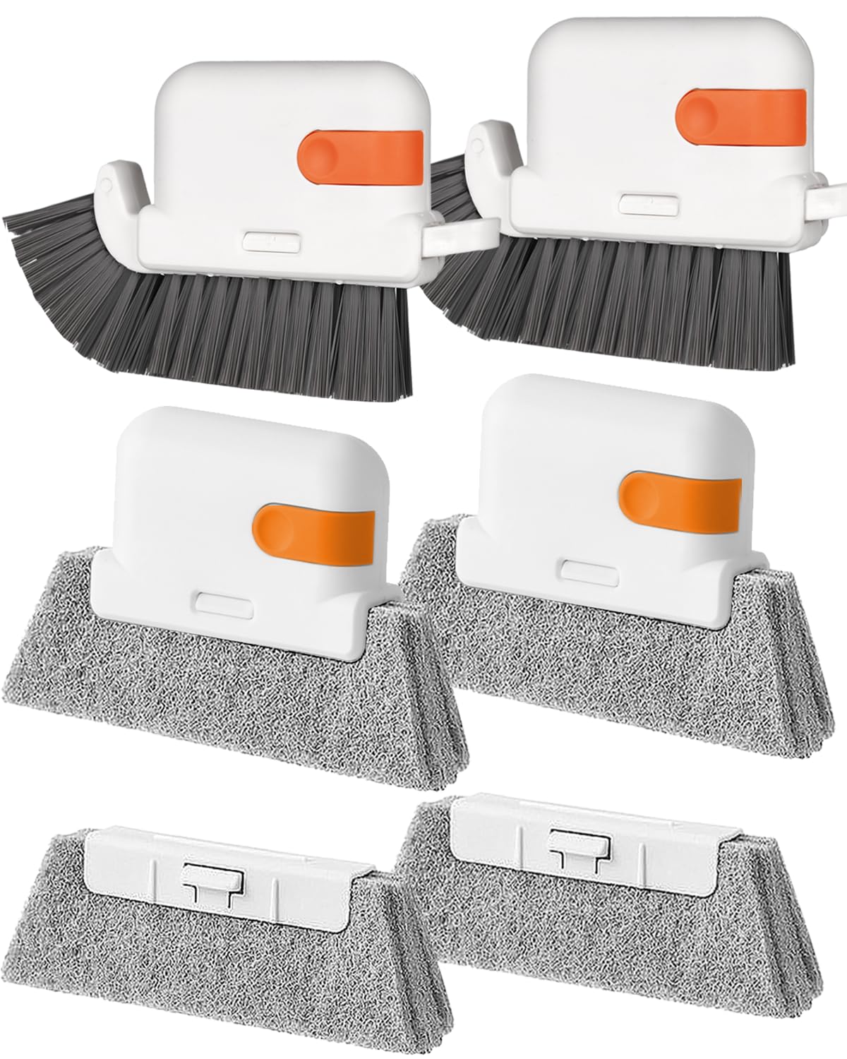 Groove Gap Cleaner Tools Set, 6 Pcs Hand-held 2 Brush with Dustpan&tweezer + 2 Sponge Brush with Dustpan + 2 Replacement Cloth for Sliding Door, Sill, Tile Lines, Shutter, Car Vents, Keyboard
