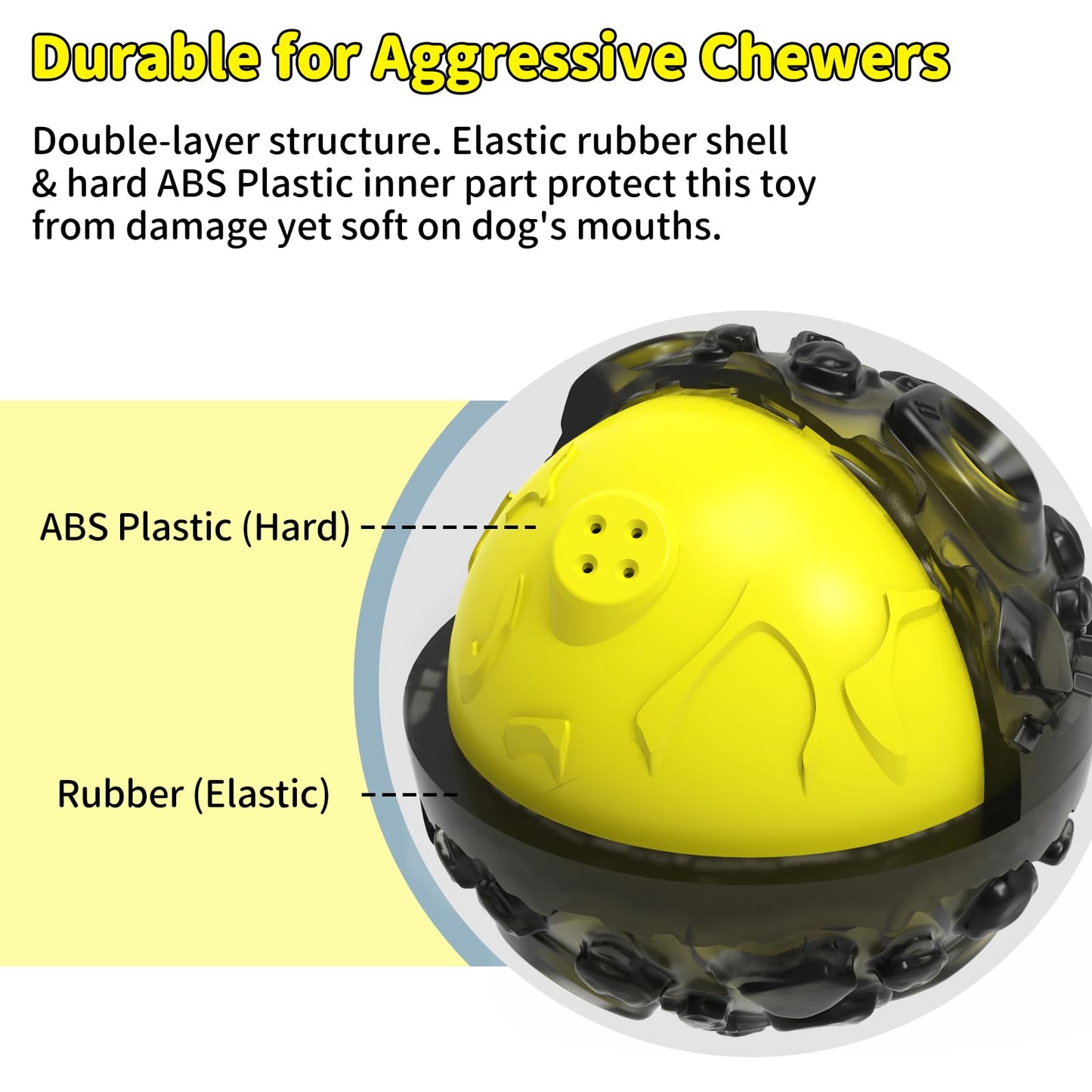 JoyBruko Dog Ball for Aggressive Chewers - Interactive Dog Toy Balls Fun Squeaky Sound to Keep Them Busy, Durable for Small Medium Large Breeds, Rubber Pet Chew Toys, As Seen on TV, Black & Yellow